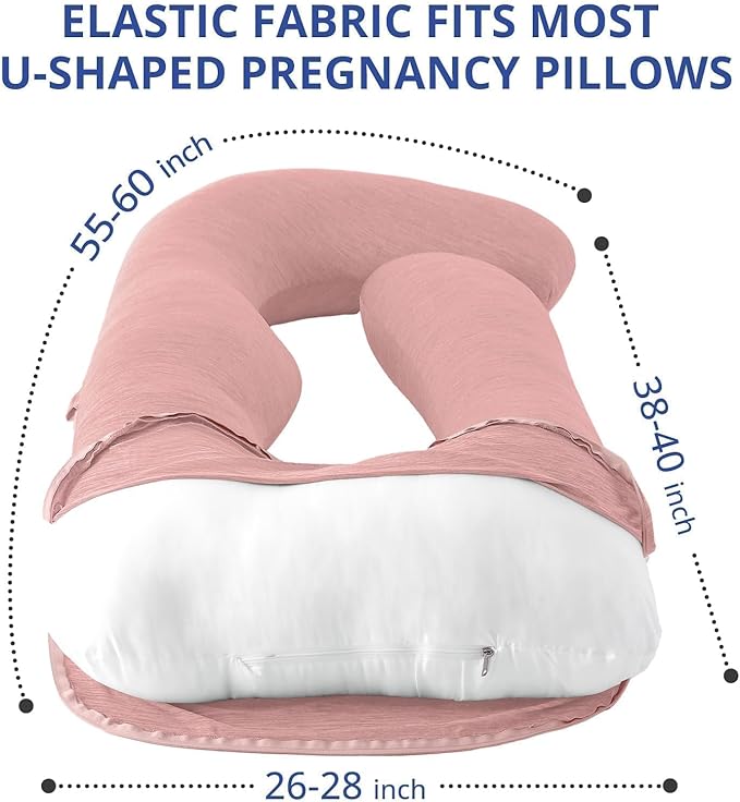 Sasttie Cooling Pregnancy Pillow Cover, 57-inch U Shaped Pregnancy Pillow Case, Fits 55 to 57 Inch Maternity Pillow, Blush (No Pillow Insert)
