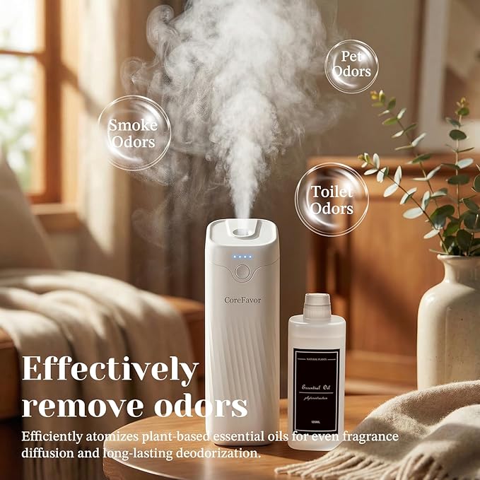 Waterless Essential Oil Diffuser, 4.06fl oz(120ml) Portable Battery Operated Cold Air Aroma Scent Machine, 4 Intensity Levels, Quiet Diffuser for Bedroom Office Bath Car (White-Retreat1)