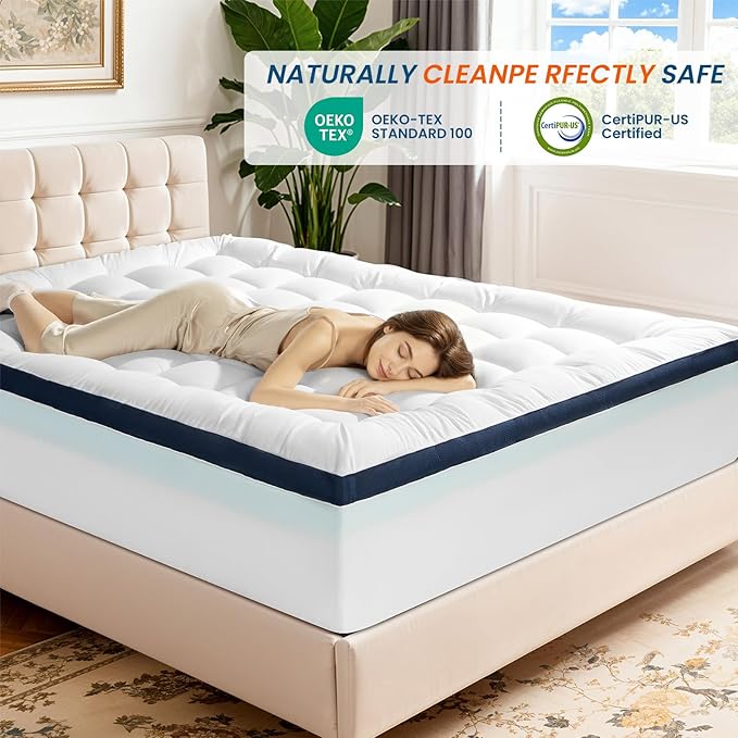 4 Inch Memory Foam Dual-Layer Mattress Topper Queen Size - 2Inch 1000GSM Quilted Pillow Top with Down-Alternative + 2Inch 5-Zone Egg Crate Memory Foam（Queen,60"x80"）