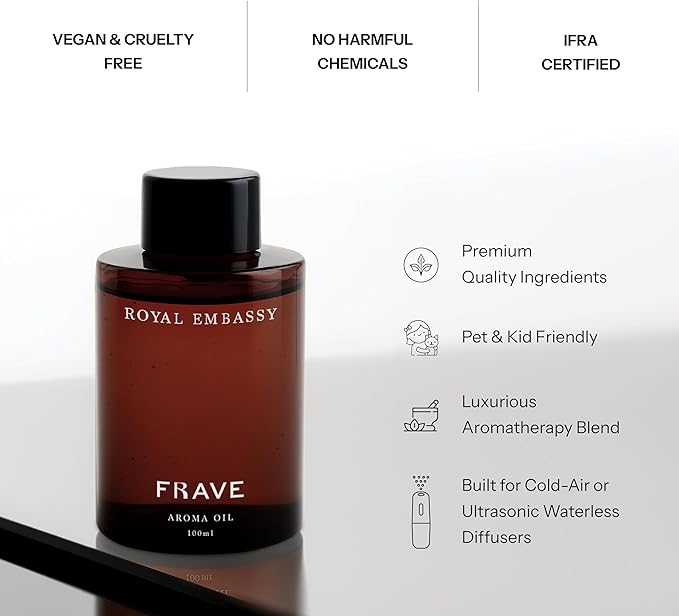 Royal Embassy Hotel Diffuser Oil, 100ml, 3.38 oz, Scent Inspired by Dubai Luxury Hotels, Luxurious Aromatherapy Refill Fragrance for Waterless Cold Air Diffusers, Home, Office, Hotel
