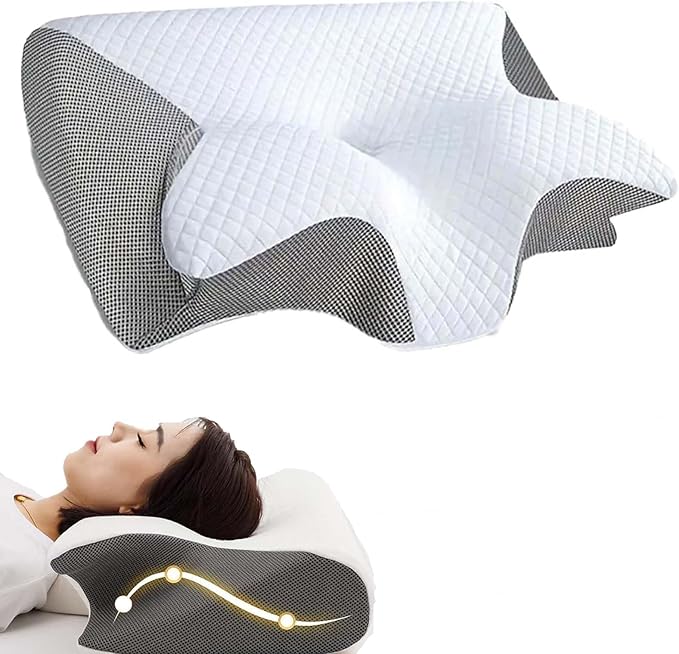 Doreve Cloudfaser Pillow for Tinnitus, Memory Foam Neck Pillow, Contoured Support Pillows for Side Back Stomach Sleepers, Neck Support Pillows for Sleeping, Neck Elevation Design (Grey)