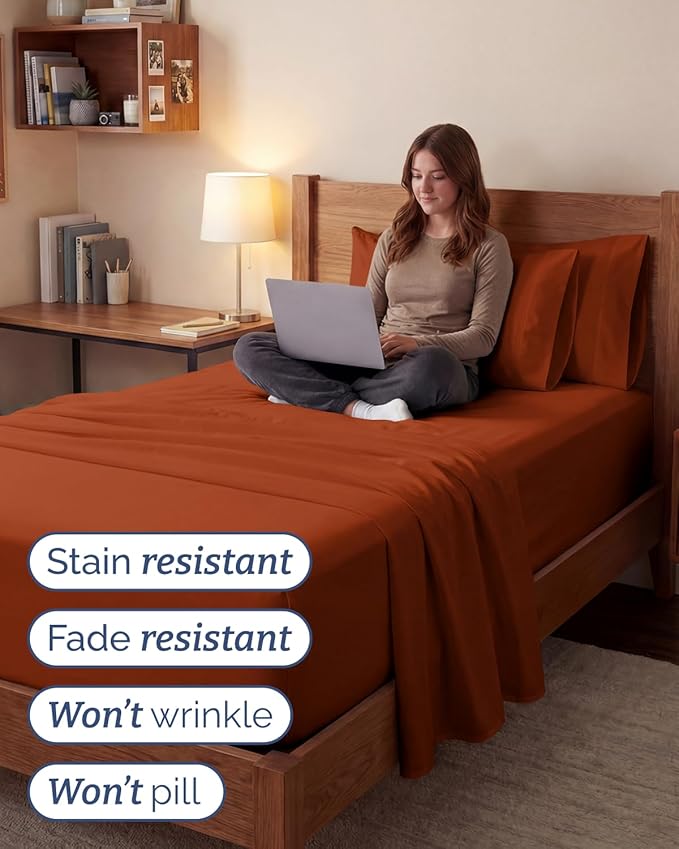 Extra Deep Twin XL Sheet Set - 4 Piece Breathable and Cooling Sheets - Hotel Luxury Bedding for Women, Men, Kids & Teens - Easy & Secure Fit - Soft and Wrinkle Free - Extra Deep Pockets - Terracotta