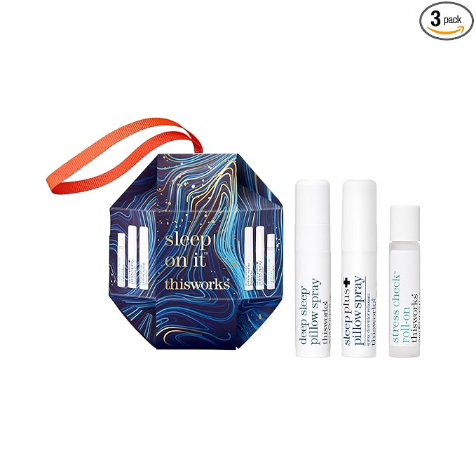 THISWORKS Sleep On It Kit – Plus Pillow Spray, Deep Sleep Pillow Spray & Stress Check Roll-On (5ml each) – Mini Set with Lavender, Eucalyptus & Frankincense