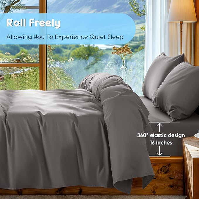 SONORO KATE 100% Egyptian Cotton Sheets Set - 1000 High Thread Count, Luxury 5-Star Hotel Sateen Bed Sheets, Soft, Breathable Long Staple Sheets, Fit up to 16" - 4 PC (Dark Grey,Full)