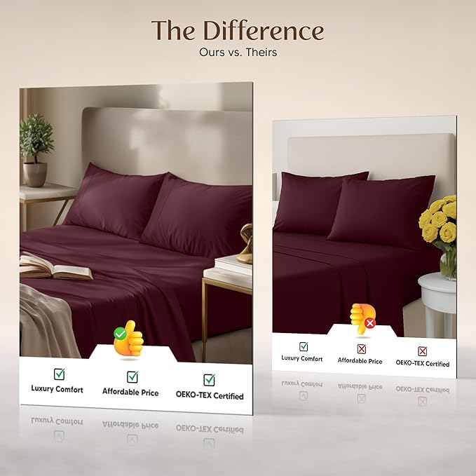 Utopia Bedding Full Size Sheet Set – 4 Piece Bed Sheets, Soft and Breathable Microfiber, Includes 1 Fitted Sheet, 1 Flat Sheet and 2 Pillowcases – Oeko Tex (Burgundy)