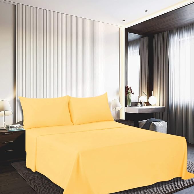 Best Season 1800 Thread Count Microfiber Fade Resistant Bed Sheet Set(1 Flat Sheet,1 Fitted Sheet and 1 Pillow Cases), Twin, Yellow