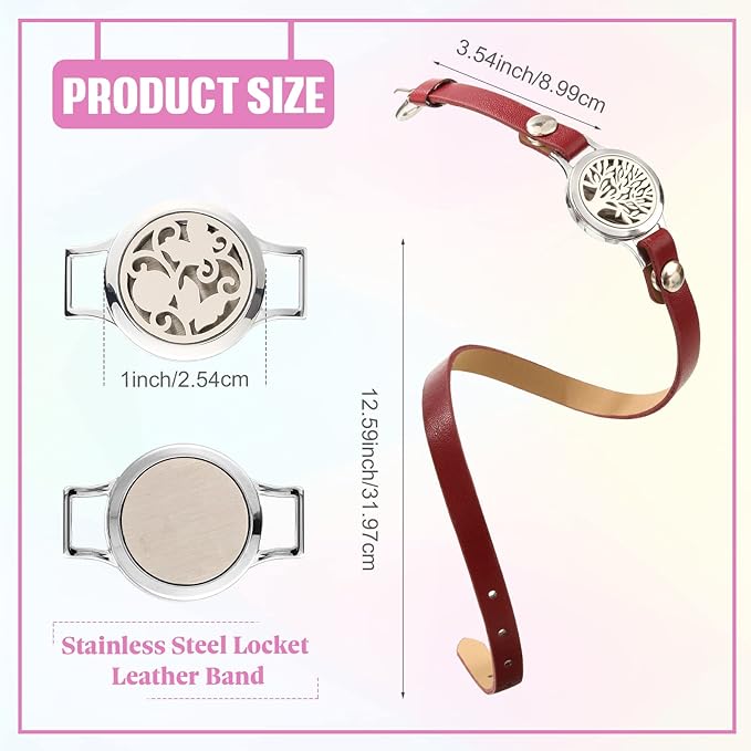 Bonuci 2 Pcs Essential Oil Diffuser Bracelet Gift for Mother's Day Aromatherapy Fragrance Locket Bracelet Adjustable with 6 Replacement Leather Band and 18 Refill Pad for Women Wife Friend Birthday