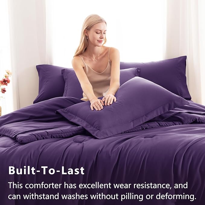 CozyLux King Size Comforter Set Purple, 7 Pieces Bed in a Bag King Comforter Set with Sheets, Luxury Soft Bedding Sets with Down Alternative Comforter, Fitted Sheet, Flat Sheet, Pillowcases & Shams