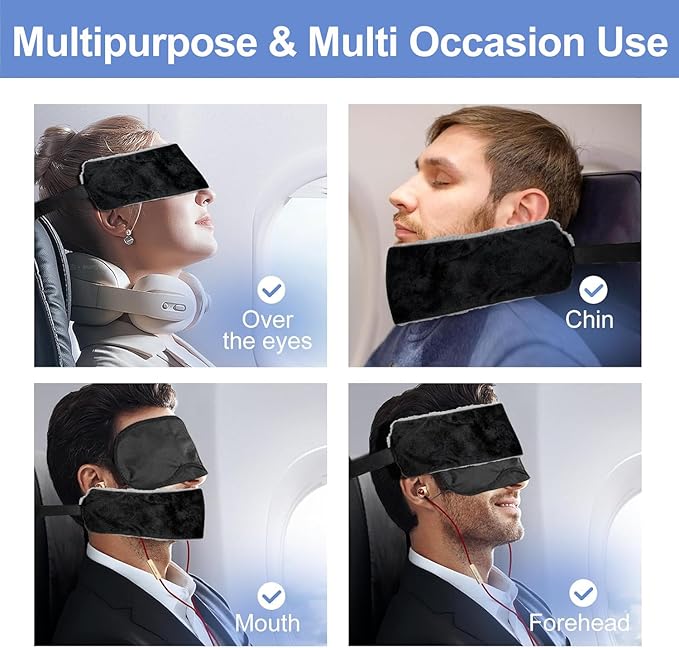 Travel Pillow Neck Pillow Alternative - Soft Lightweight Airplane Head Straps and Car Support Band, Travel Essentials for Long Flights or Car Ride, Can Be Used as Sleep or Travel Eye Mask (2 Pack)