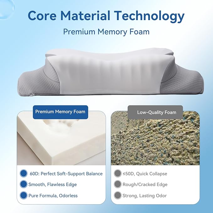 Cervical Pillow for Neck Pain – Ergonomic Memory Foam Bed Pillow for Side and Back Sleepers with Adjustable Height, Breathable Cooling Cover – Orthopedic Support for Spine Alignment