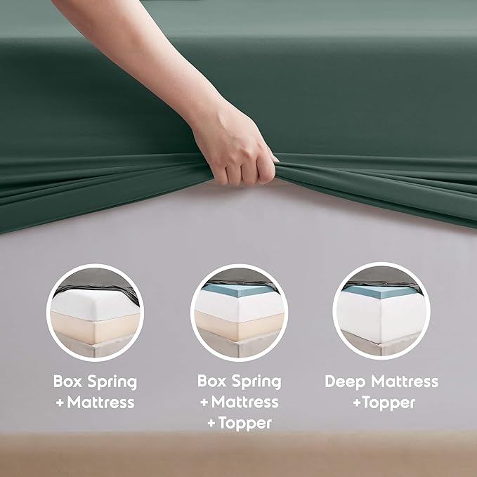 Nestl Extra Deep Twin Sheet Set - 4 Piece Breathable & Cooling Sheets - Hotel Luxury Bedding Set w/18-24 Inch Deep Pockets - Easy & Secure Fit - Super Soft, Wrinkle Free & Comfy - Forest Green