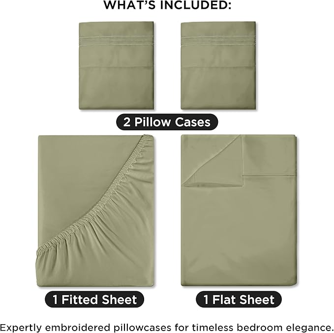 ROYALE LINENS 4 Piece Queen Sheets Set - Soft Brushed 1800 Microfiber Bedding - 1 Fitted, 1 Flat Sheet, 2 Pillow Cases - Wrinkle Free & Fade Resistant - Hotel Luxury Bed Sheets (Sage Green, Queen)