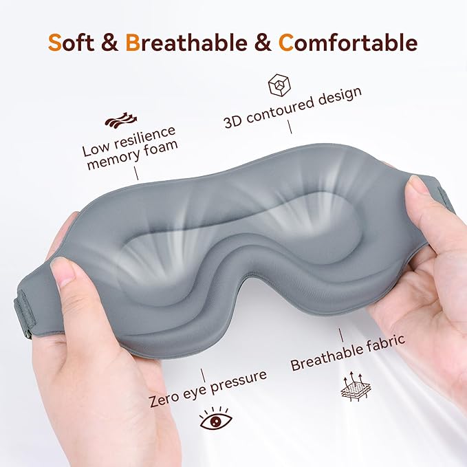 Sleep Mask, EVA BELLE Eye Mask for Men Women, Zero Pressure 3D Sleeping Mask, Cool Super Smooth Light Blocking Soft Eye Shade Cover Memory Foam, Lightweight for Home Travel Use