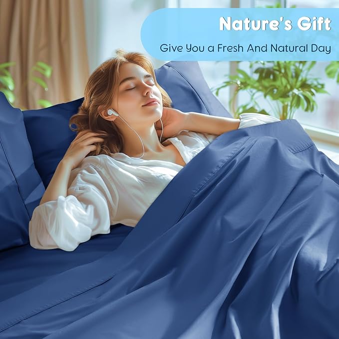 SONORO KATE 100% Egyptian Cotton Sheets Set - 1000 High Thread Count, Luxury 5-Star Hotel Sateen Bed Sheets, Soft, Breathable Long Staple Sheets, Fit up to 16" - 4 PC (Navy Blue,Queen)