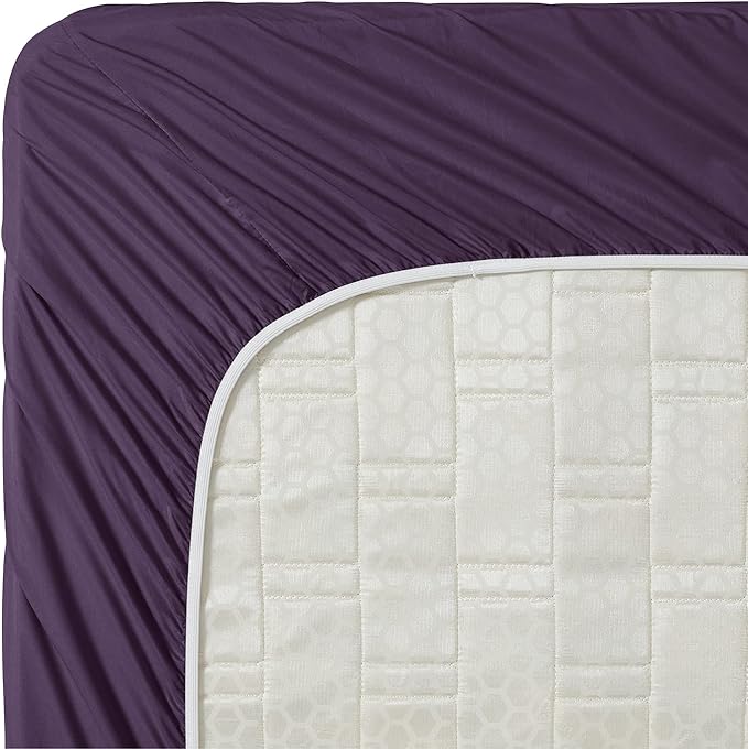 Clara Clark Bed Sheets, Premier 1800 Series 4 Piece Bed Sheet Set, Deep Pocket, Wrinkle, Fade, Stain Resistant, Luxury Soft Bedding Sheets & Pillowcases, Split King, Purple Eggplant
