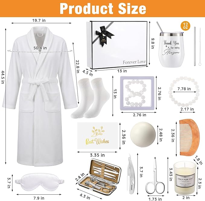 Nuogo 15 Pcs Birthday Gifts for Men Beard Care Set for Him Dad Birthday Gifts Basket Ideas Kit for Men Tumbler Bath Robe for Father's Day Dad Husband Boyfriend Box(Unhooded,White)