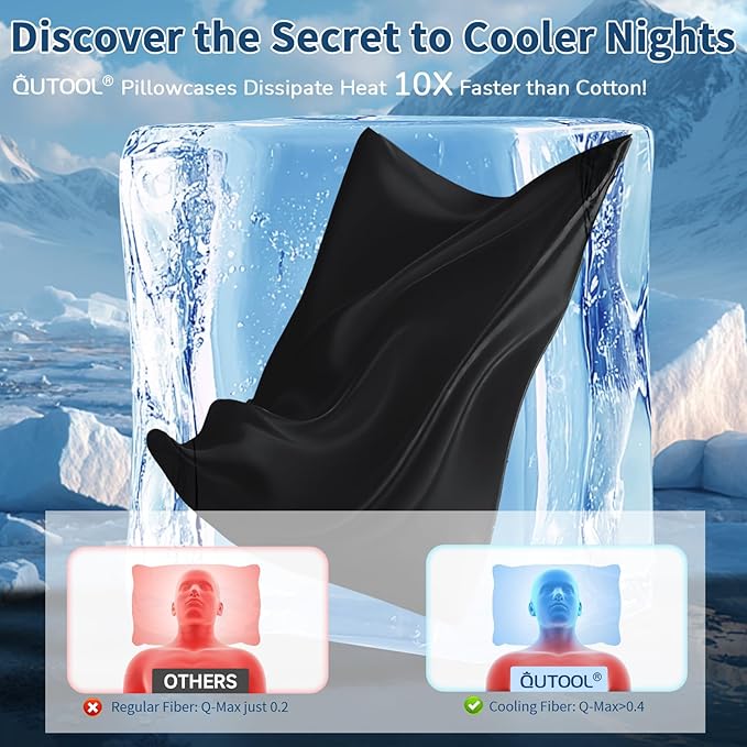 Premium Cooling Pillowcases Queen Size Set of 2 for Hot Sleeper & Night Sweats Beauty Sleep Reduces Wrinkles & Frizz Softer Than Silk Pillow Cover Oeko-TEX Certified Black Breathable