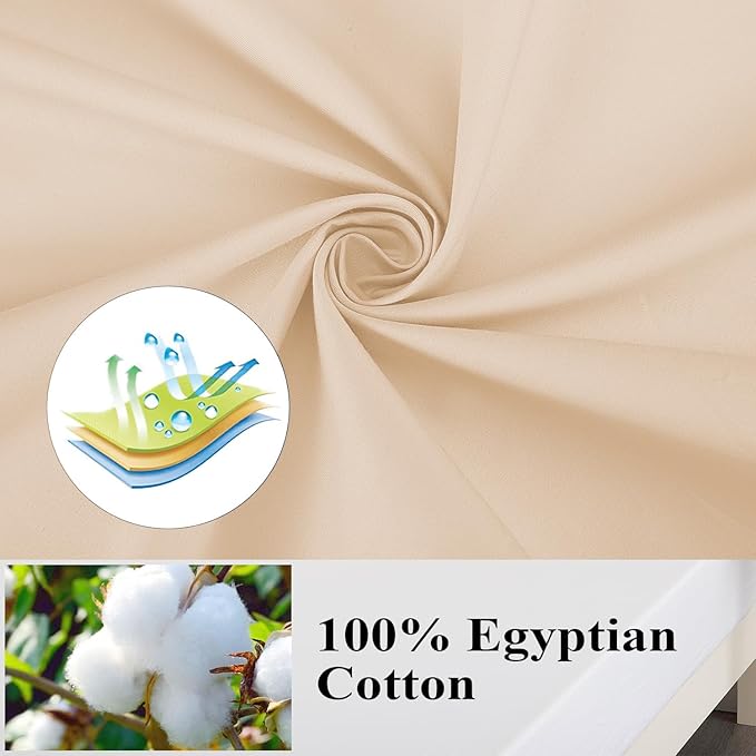 Pillow Protector Queen Size 100% Egyptian Cotton Pillow Covers, 400 Thread Count Sateen Weave Cooling Pillow Cases with Zipper Hidden, Breathable Non Noisy Easy Care, Set of 2 (Beige)