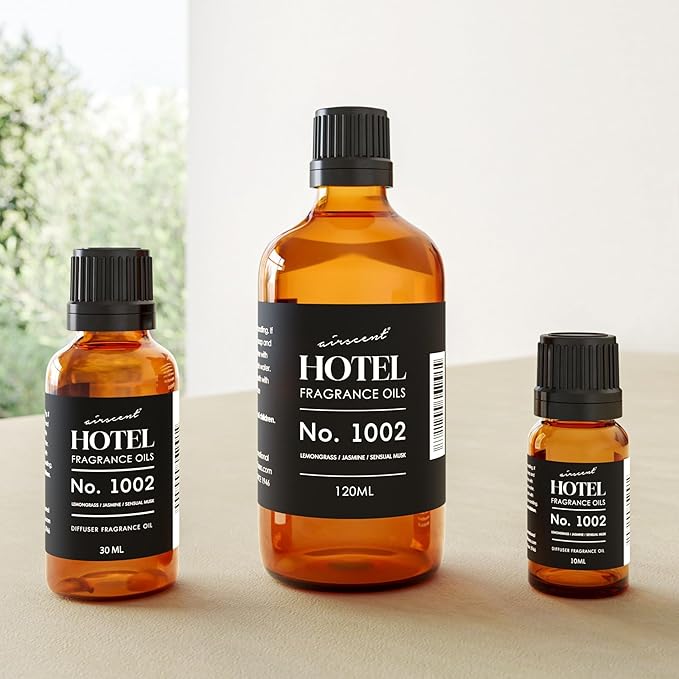 AirScent Hotel Diffuser Oil No. 1002 - Lemongrass Jasmine Amber - Hotel Scent Dupe - Premium Fragrance Oil for Ultrasonic and Waterless Diffusers and Crafting - 30 mL, 1 fl oz Glass Dropper Bottle