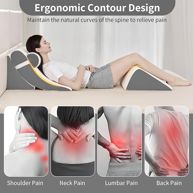 4PCS Orthopedic Bed Wedge Pillow Set for Post Surgery & Pain Relief, Adjustable Wedge Pillow for Back,Acid Reflux,Sitting up in Bed,Recovery,Snoring,Body Pillow for Sleeping (White/Dark Grey)