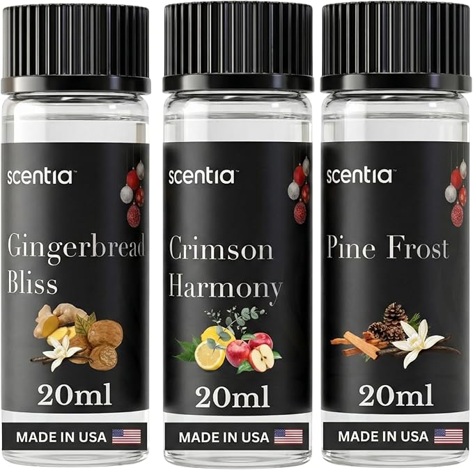Scentia Cozy Pine Gingerbread Fragrance Oil Collection – Long Lasting Aromatherapy Diffuser Oil for Candles, Home & DIY Bakery Scents 3x20ml Discovery Set – (Perfect for Winter & Holiday)