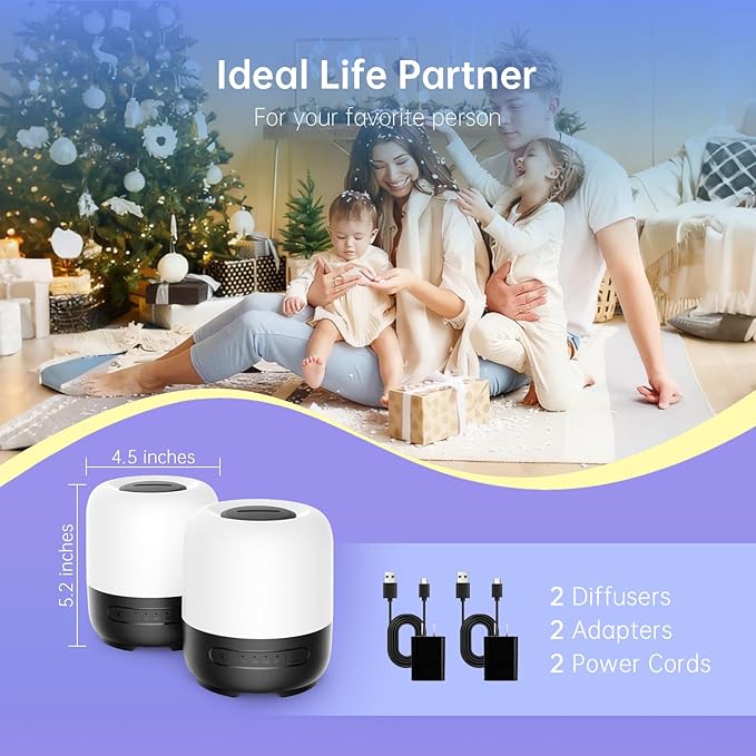 Essential Oil Diffusers for Home, 300ml Ultrasonic Aromatherapy Diffuser with 4 Timer & 7 Color Night Lights, Quiet 20dB Operation for 12 Hours, for Bedroom, Nursery, Office (2)