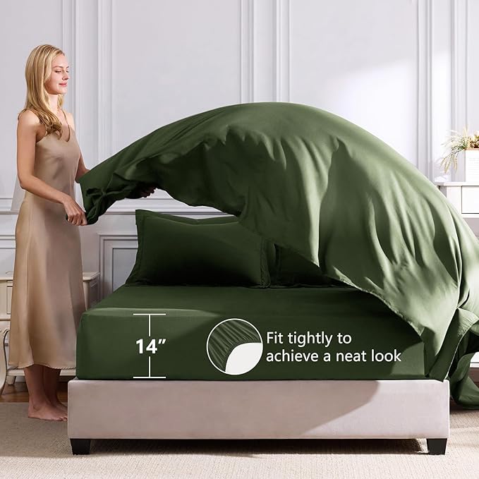 CozyLux Oversized King Comforter Set Olive Green - 7 Pieces Bed in a Bag Comforter Set with Sheets, Luxury Soft Bed Set, Bedding Set with Down Alternative Comforter, Sheets, Pillowcases & Shams