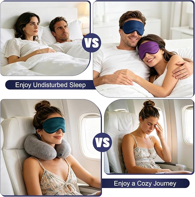 5 Pack Silk Sleep Mask, 5-Color Eye Masks for Sleep with Adjustable Strap, 100% Blackout Blindfold Super Soft Eye Cover for Travel Nap Airplane Home Sleeping, Suitable for Women & Men