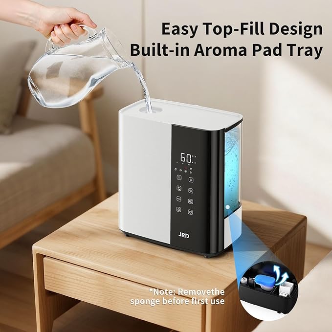 JRD Warm & Cool Mist Humidifiers for Bedroom 5L, Quiet Ultrasonic Air Humidifier Fast Symptom Relief, 50H Runtime, 12H Timer, Oil Diffuser, 7 Color Light for Large Room, Office, Baby, Plants-White