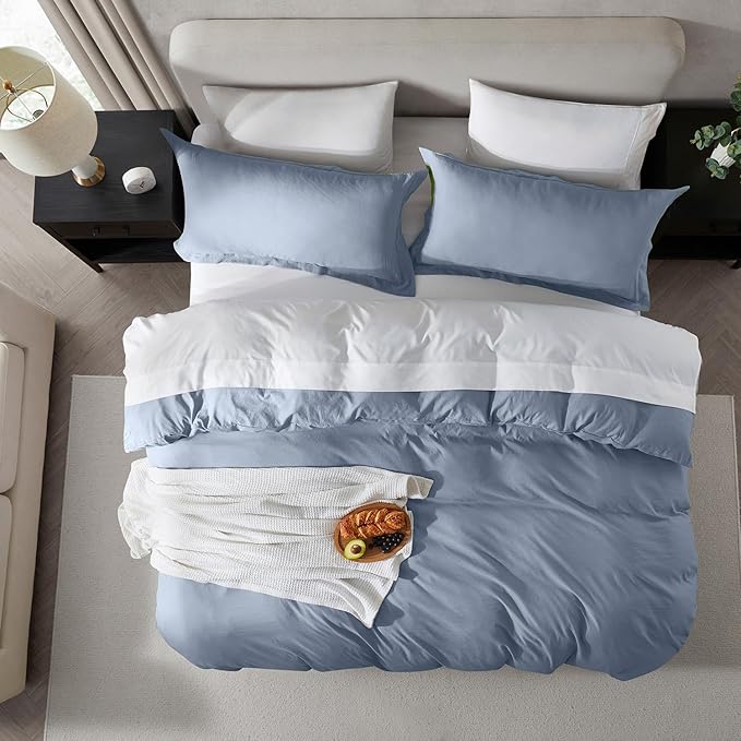 Nestl Stone Blue Duvet Cover Full Size - Soft Double Brushed Full Size Duvet Cover Set, 3 Piece, with Zipper Closure, 1 Duvet Cover 80x90 inches and 2 Pillow Shams