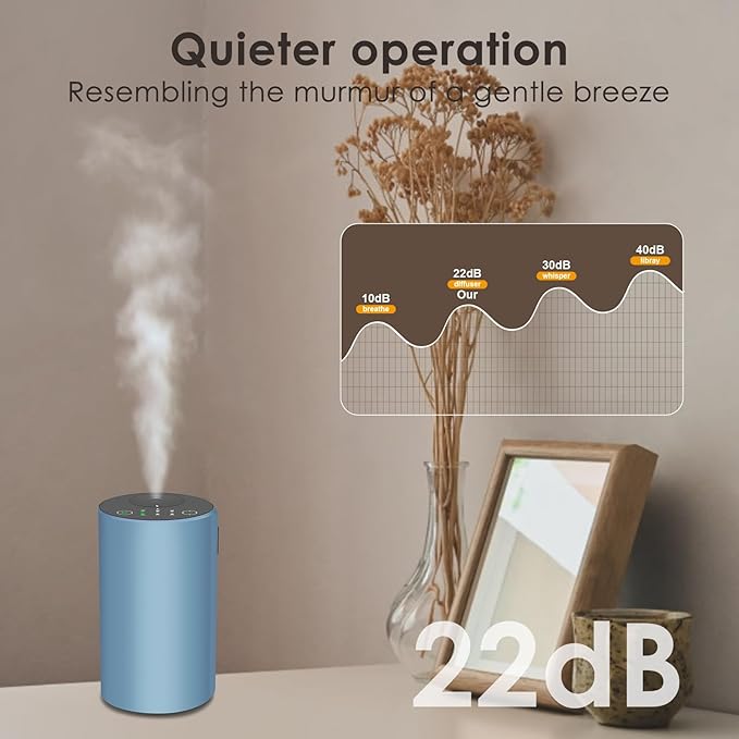 Waterless Essential Oil Diffuser, 7 Colors LED Light, Battery Powered Mini Scent Air Machine, Aromatherapy Mist Diffuser for Home Room Car Office，Black Aluminum Alloy (Blue)