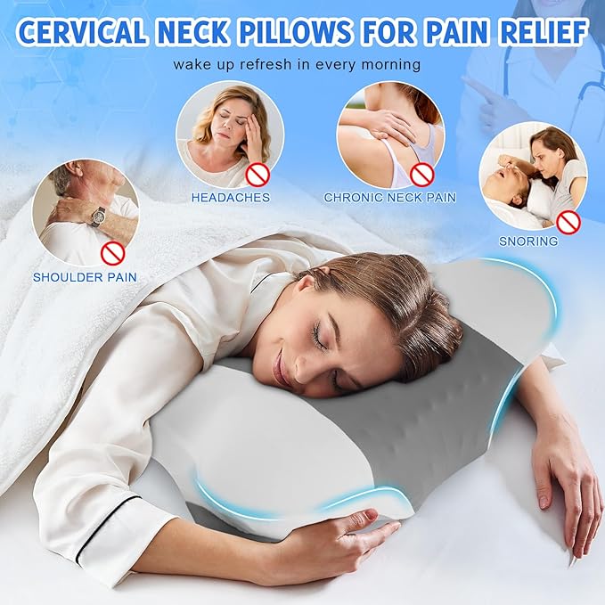 Cervical Neck Pillow for Side Sleeper - Memory Foam Pillows Ergonomic Neck Support for Pain Relief Contour Memory Foam - Adjustable Orthopedic Bed Pillows with Breathable Pillowcase Queen Size