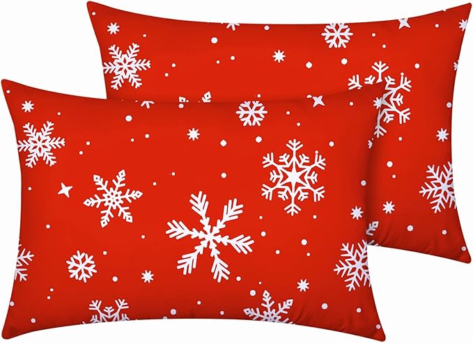 YIYEA Christmas Standard Pillow Cases Set of 2, Ultra Soft Double Brushed Microfiber Pillowcases Standard, Christmas Snowflake Bed Pillow Covers, Fade Resistant, Easy Slip-On (20"x26")