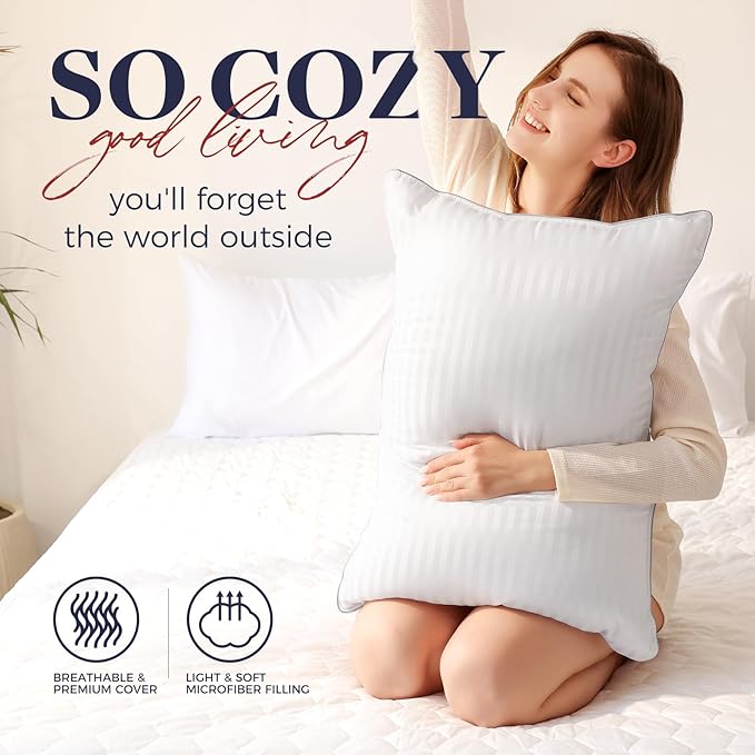 Basic Beyond Bed Pillows Standard Size Set of 4 - Down Alternative Pillows for Sleeping, Soft 20 x 26 Inches 4 Pack Standard Pillows for Back, Stomach or Side Sleepers, White