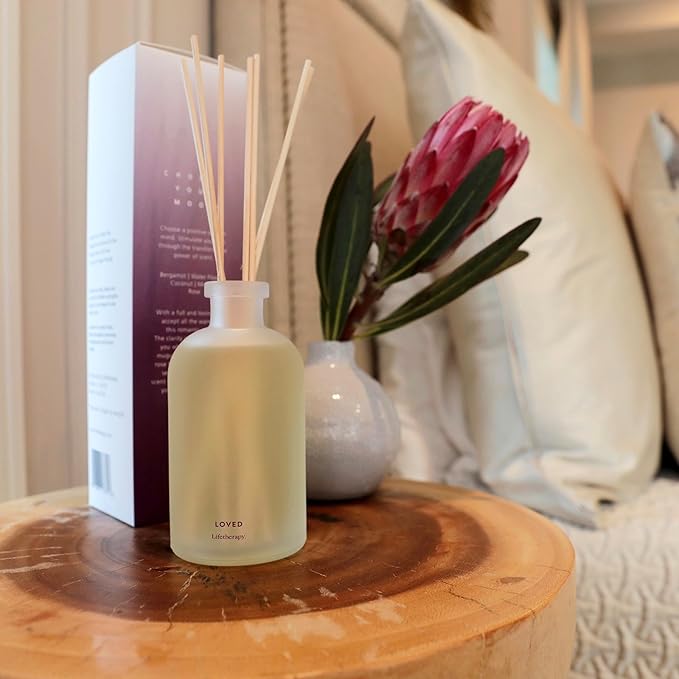 Lifetherapy Loved Reed Diffuser, 8 oz - Inspiring Fragrance Scent, Natural Essential Oils, Ideal for Home or Office