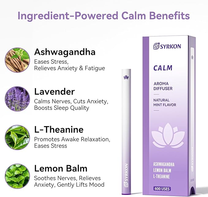 Herbal Diffuser Pens, 2 Pack, Mullein for Lung Support & Calm Mood with Ashwagandha, Natural Plant Extracts, Total 1200 Uses, Portable and Compact