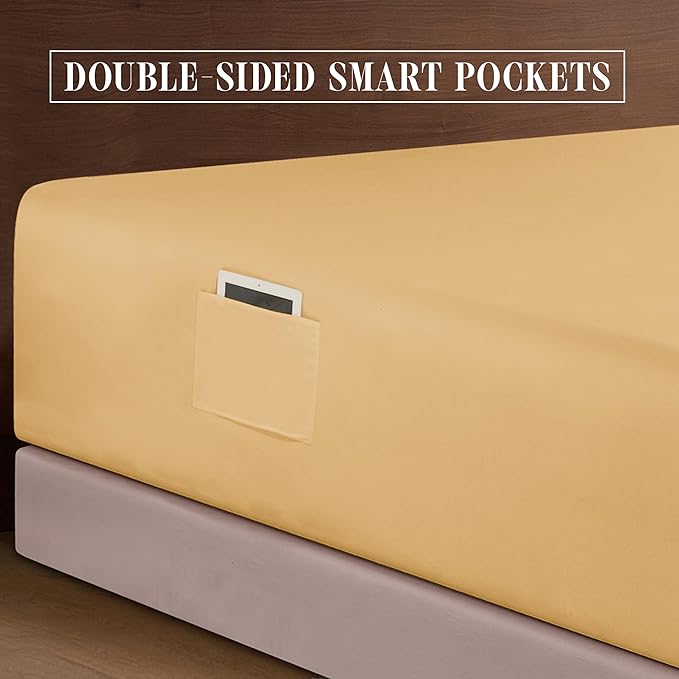 Elegant Comfort Luxury 1500 Premium Hotel Quality Microfiber 4-Piece Sheet Set - Soft, All Around Elastic 18-24 Inches Deep Fitted Sheet - Extra Deep Pocket Sheets, California King, Camel-Gold