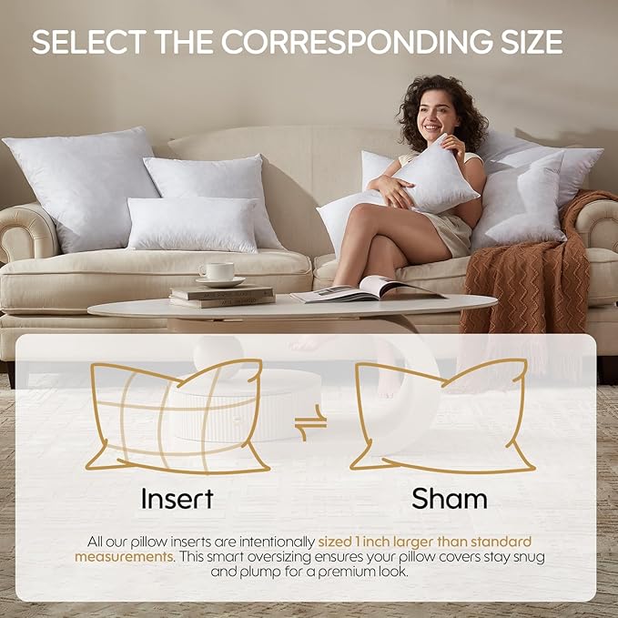 Feather Throw Pillow Inserts Set of 2, Soft Fluffy Rectangle 12 x 24 Inches Decorative Pillow Insert, Feather and Down Filled Euro Pillows for Bed, Couch and Cushion