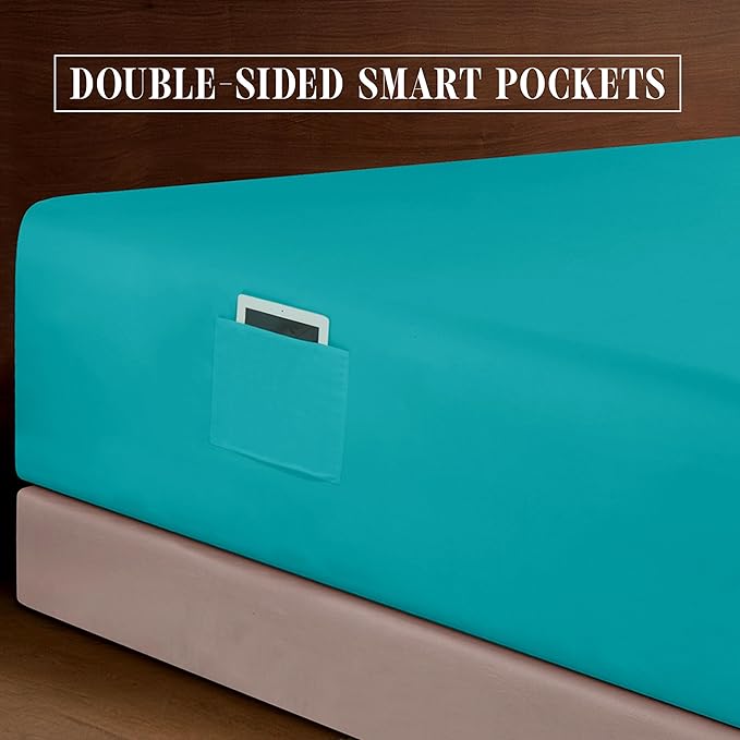 Elegant Comfort Luxurious 1500 Premium Hotel Quality Microfiber 4-Piece Sheet Set, 18-24 Inches Deep - Extra Deep Pocket Sheets - Ultra Soft 4PC Deep Pocket Sheets, Full, Turquoise