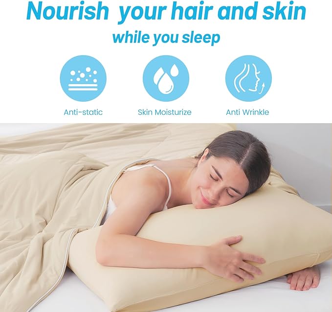 Cozy Bliss Cooling Pillow Cases for Hot Sleepers, Q-Max>0.45, Standard Size Set of 2, Soft & Silky Pillow Covers with Envelope Closure,Gift, Khaki, 20x26 Inches