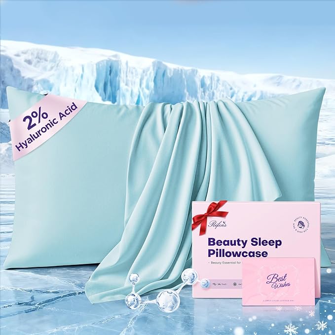 Instant Chill Cooling Pillowcase for Hot Sleepers, 2% HA Infused Pillowcase Hydrates Skin & Hair, Reduces Wrinkles & Frizz, Softer Than Silk Pillow Cases, Pillow Covers Standard (Mint Blue, 1 Pack)