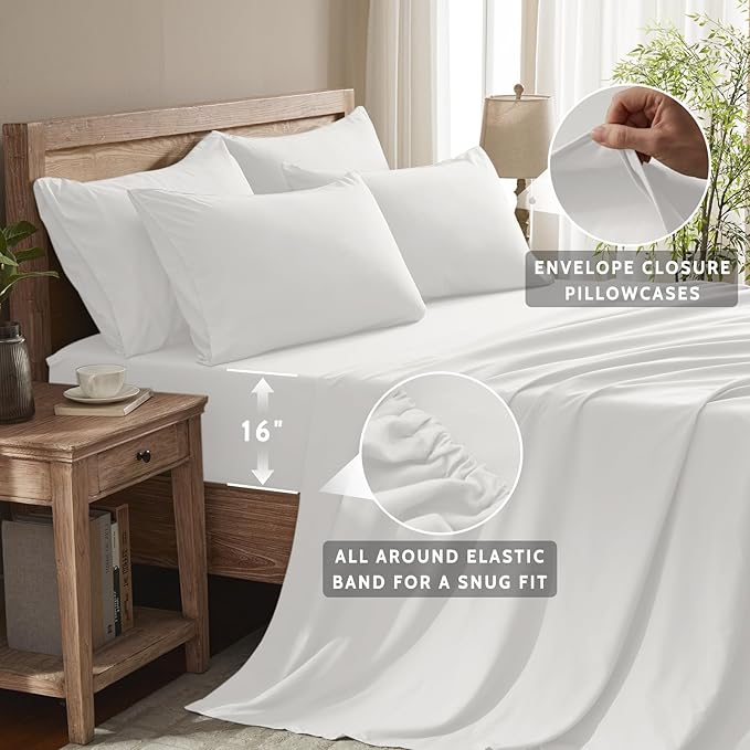 Twin Sheets Set - 4 Piece Soft Microfiber and Wrinkle Free Sheets - Easy Care, Extra Soft, Cooling Sheets - 1 Deep Pocket Fitted Sheet 1 Flat Sheet and 2 Pillowcases (Twin White)