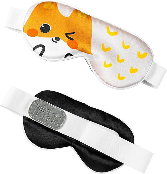 100% Silk Sleep Mask for Kid, Extra Wide Adjustable Velcro Strap, 100% Block Light, Travel Essential for Flight and Roadtrip. Cute Soft Breathable Kids Eye Masks for Sleep Aids. (Fox, Small)