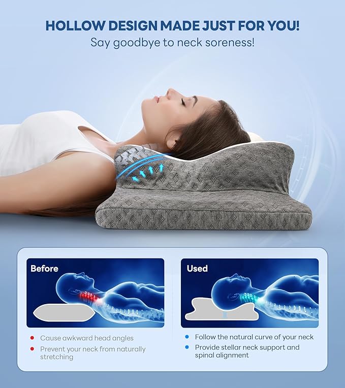 No More Aches Neck Pillow for Pain Relief, Adjustable Cervical Pillow for Neck Support with Armrest, Odorless Ergonomic Butterfly Memory Foam Pillows,Orthopedic Bed Pillow Side Back Stomach Sleeping