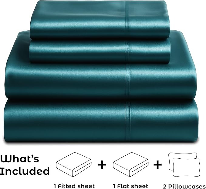 Satin Sheets California King [4-Piece, Teal] Luxury Silky Bed Sheets - Extra Soft 1800 Microfiber Sheet Set, Wrinkle, Fade, Stain Resistant - Deep Pocket Fitted Sheet, Flat Sheet, Pillow Cases