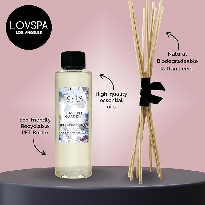 English Garden Diffuser Oil - Luxury Essential Oils for Diffuser Refill & Air Freshener Room Spray - Long-Lasting & Natural Home Fragrance, Scented Oil for Diffusers, USA Made, 4oz