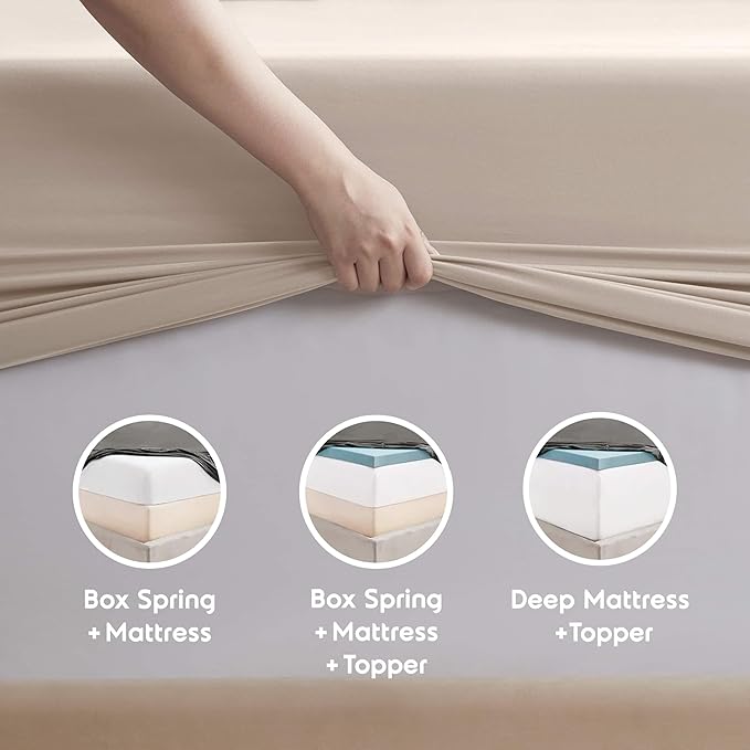 Nestl Extra Deep Twin Sheet Set - 4 Piece Breathable & Cooling Sheets - Hotel Luxury Bedding Set w/18-24 Inch Deep Pockets - Easy & Secure Fit - Super Soft, Wrinkle Free & Comfy - Beige Cream