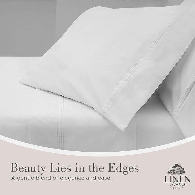 Linen Home 100% Cotton Percale Triple Pleat Hem Pillowcases Queen/Standard Size, White, 2 Pieces of Pillow Case, Crisp and Cool Strong Bed Linen, 20 inches X 30 inches