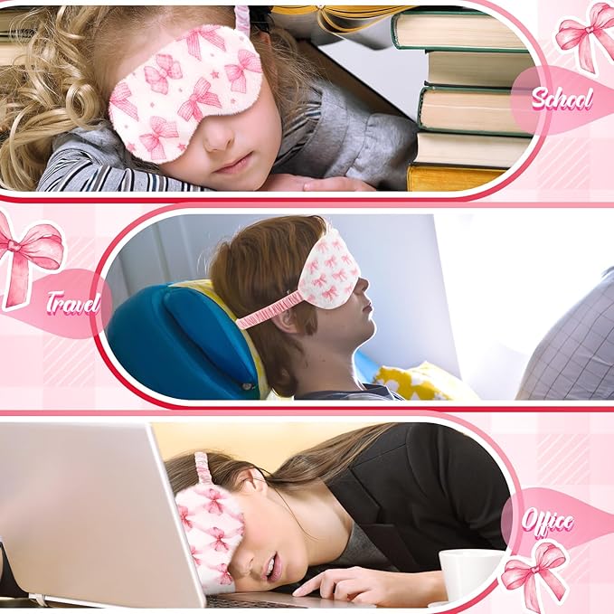 Cuffbow 12 Pcs Plush Sleeping Eye Masks Bulk Comfortable Sleep Eye Cover Mask for Kids Women Men Soft Furry Blindfold Faux Fur Shade for Travel Nap Sleepover Party Supplies (Bow)