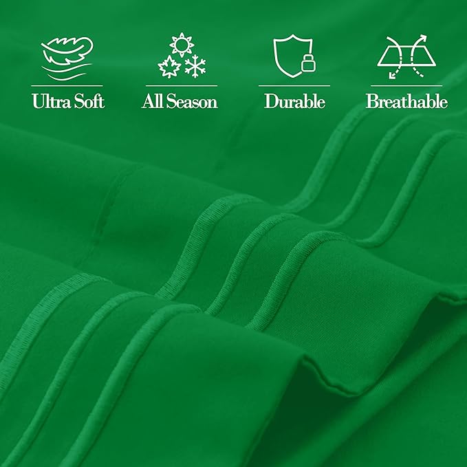 Mocassi 1-Piece Premium Body Pillowcase 1800 Series Hotel Quality Microfiber - Soft and Breathable with 3-Line Embroidery Wrinkle and Stain Resistant, Easy Care, 21" x 54", Royal Green